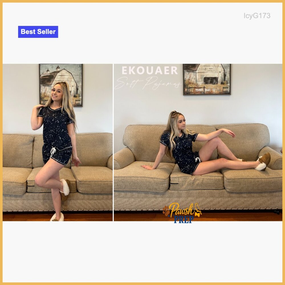 Large Polyester Blend Pajama Set With Pockets, V-… - image 7